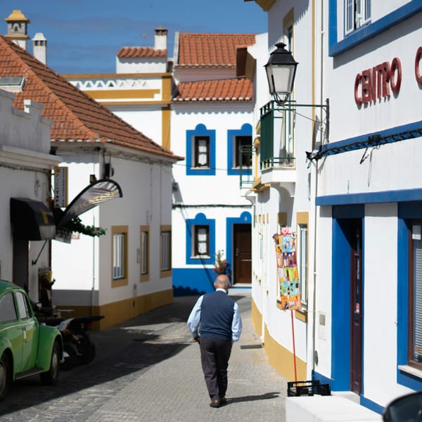 Traditional Portuguese street in Vila Nova de Milfontes on Rota Vicentina