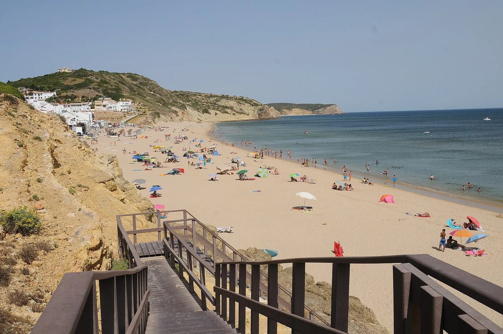 Salema beach seen from the wooden access stairs