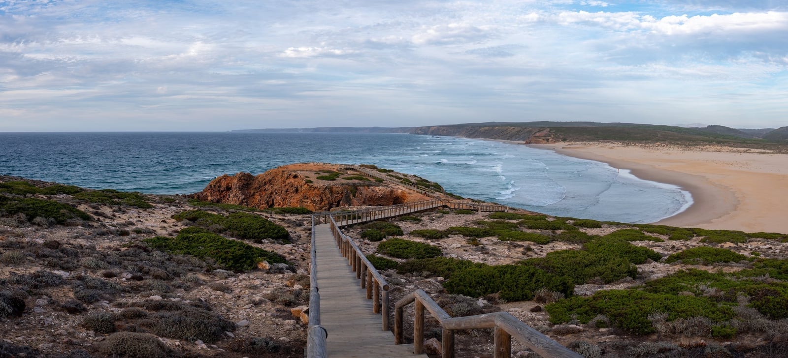 Wooden boardwalk over the dunes to Praia da Bordeira
