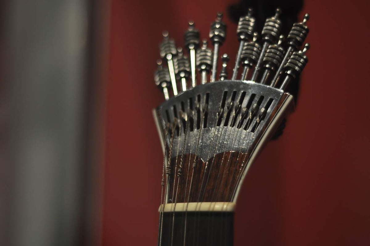 Headstock of a Portuguese guitar, the instrument at the heart of fado